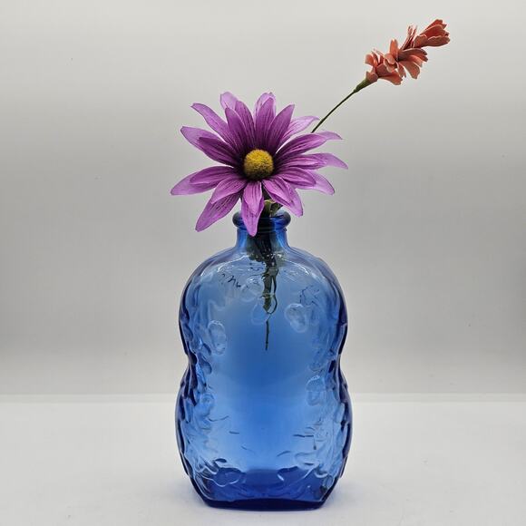 Vintage Cobalt Blue Glass Bottle with Acorn and Oak Leaves Design-Made in Canada - Picture 2 of 11